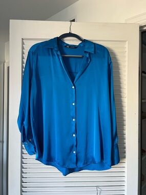Zara Royal Blue Silky Button Down